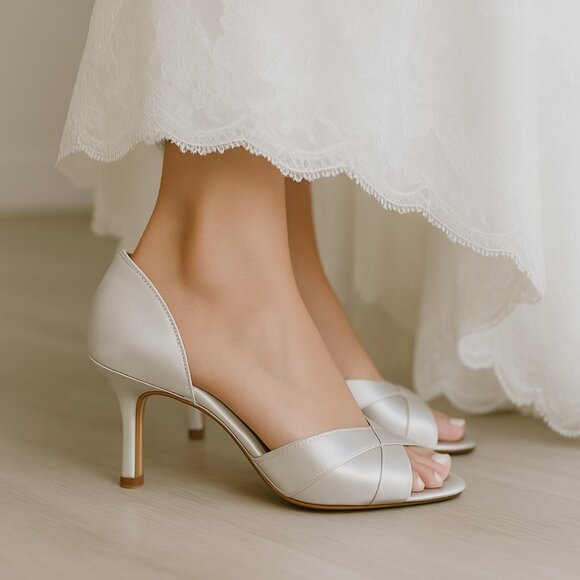 Michaelangelo Shoes - Michelangelo Shellie Satin Peep Toe Heels Size 9M Dyeable David's Bridal READ!!!